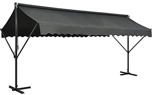 Capwee Store Banne Autoportant Double Pente à Manivelle Auvent autoportant pour Balcons Terrasse et Jardin-Anthracite-5 x 3 m