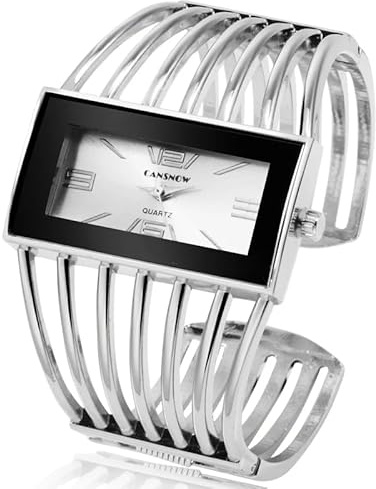 SpangenUhr Silber - Stilvolle Armbanduhr Damen | Damenuhr | Silber-Weiß
