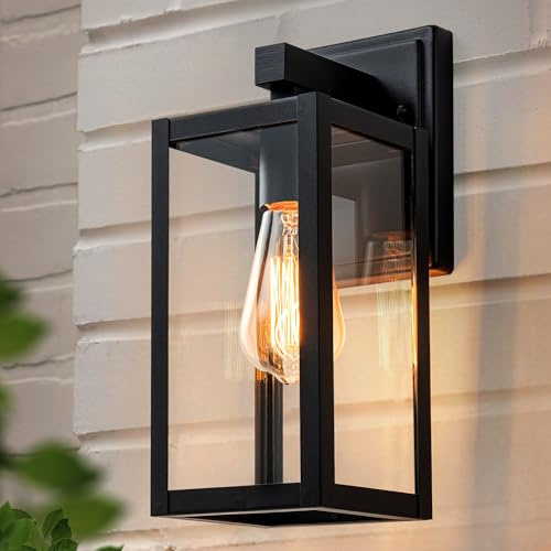 FTL Wandleuchte Aussen Laterne E27-Fassung,Aussenlampe Wand mit Glasschirmen,Max 60W,Moderne Wandlampe Aussen,IP44 Wasserdichte Außenwandleuchte Ausenbeleutung für Terrasse,Veranda,Garten,Mattschwarz