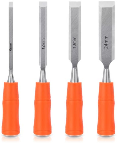 4 Pcs Wood Chisel Sets, Wood Carving Chisels for Woodworking DIY, Wood Chisels with Bevel Edge and Ergonomic Handle, Chizzle Set for Wood Carving Sculpting Carpentry Wood Tools 6mm, 12mm, 18mm, 24mm