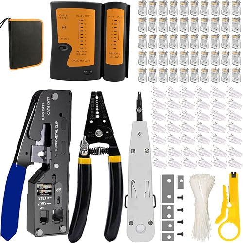 MAYLINE CAT5 CAT6 Probador RJ45 Crimpadora de Red de Cable Kit de herramientas de Reparación de Ordenador RJ11 RJ12 Profesional de Mantenimiento del Probador de Cable LAN(BLACK)