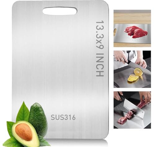 Chopping Boards for Kitchens Titanium Cutting Board,Titanium Cutting Boards for Kitchen-Cutting Edge Hygiene & Durability,316 Stainless Steel Cutting Boards,Stainless Non Stick (13.3x9 in)