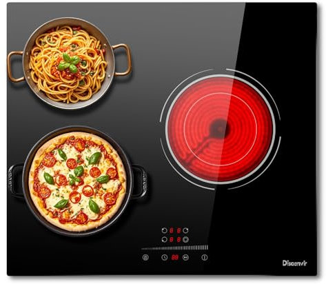 Disaenvir Placa Vitrocerámica 3 Fuegos de 5200W, Doble Anillo Calefactor, Placa De Cocción Eléctrica Función Antitouch, Temporizador Inteligente, 9 Niveles De Potencia