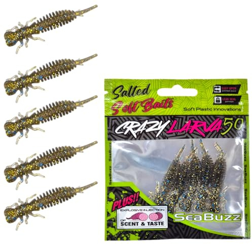 SEABUZZ Gummifische Angelköder Set Larva 5 STK x 50mm Forelle Gummiköder | Hecht & Zander - Wels & Barsch Kunstköder - Raubfisch Angelnset - Süß- und Salzwasser Angelausrüstung