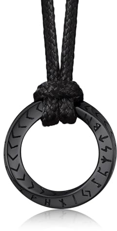 Bandmax Collana Uomo Runa Vichinga in Acciaio Inossidabile/Nero, Ciondolo runico Mobius Rotondo con Catena in Pelle Intrecciata Nera Amuleto Gioielli Vichinghi per Donna e Uomo