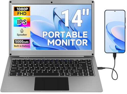Monitor portatile con tastiera, 14 1080P FHD Lapdock compatibile con Raspberry Pi/Mini PC/telefono/PC/PC/console di gioco, CrowView Note batteria integrata con adattatore RPi5 (cavo TypeC completo e