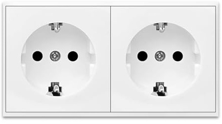 Enchufe Doble de Schuko, Enchufe de Pared, Toma de Corriente Doble, Enchufe para Montaje en Superficie, 10AX,16A,250V, Ideal para el Hogar y la Oficina, Serie Blanca