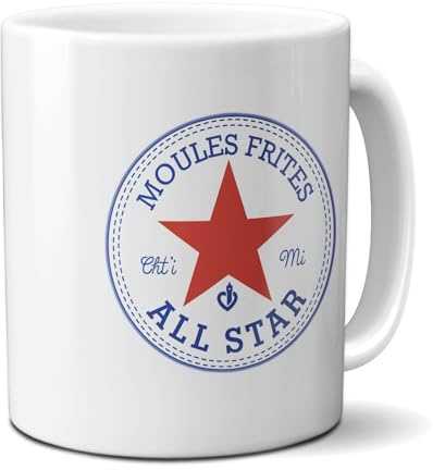 DECOHO - Mug en céramique Moules frites - All Star, 33 cl - Imprimé en France - Blanc