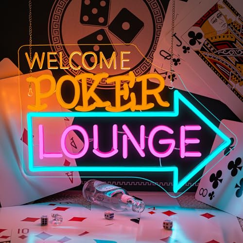 NYXEN Welcome Poker Lounge Neon Schild Pfeil Nach Rechts LED Leuchtschild Poker Neon Sign Deko für Schlafzimmer Casino Bar Hotel Spielzimmer Geburtstagsfeier Geschenkidee für Pokerfans