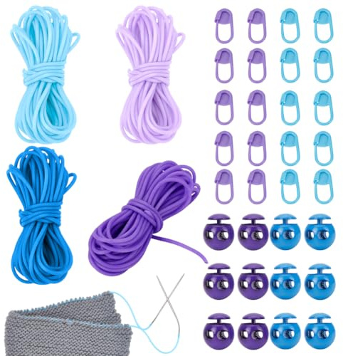 NBEADS 20m Tubi in Gomma per Maglieria In 4 colori, 4 rotolo di Tubo di Gomma Cavo per Maglieria con 12 fermacavi In Plastica A 2 fori e 20 fermagli per Aghi Da Maglia per Progetti di Maglieria