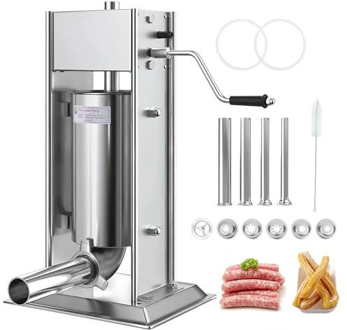 ANGDI Macchina per Churros e insaccatrice Professionale, 2 in 1 Macchina per Churros Manuale con 10 ugelli, Macchina per Ciambelle da banco in Acciaio Inox da 5 Litri, Macchina Verticale