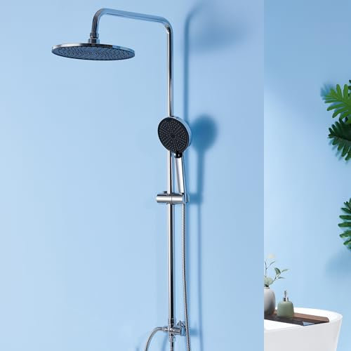 Auralum Colonna Doccia senza Miscelatore, Set Doccia con 25 cm Soffione a Pioggia e Doccetta, Fori Muro e Asta Doccia Regolabili, Cromato