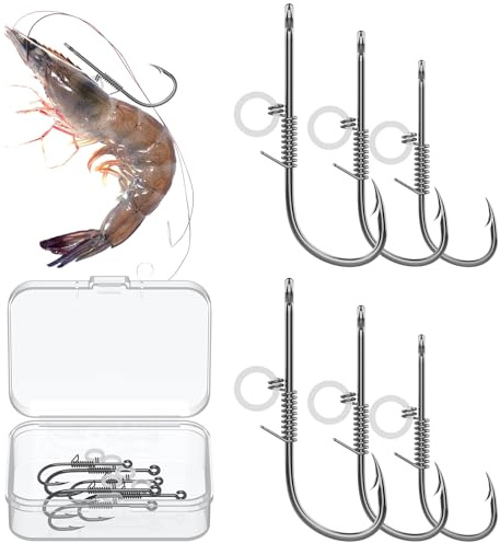 Pawfly 6 hameçons à crevettes vivantes hameçons barbelés en Acier Carbone résistant pour Eau Douce et Eau salée leurres crevettes pour Silure Carpe Bar mérou et brochet