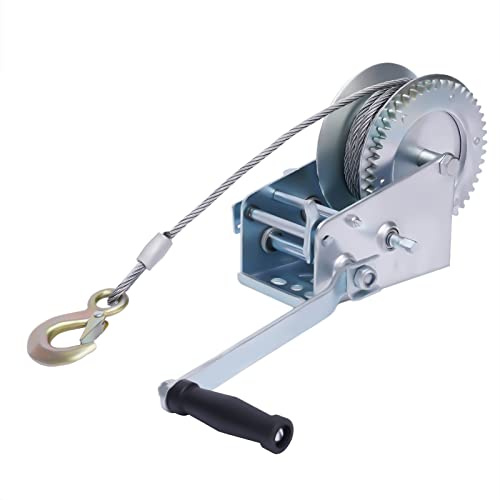 POTYYH Handseilwinde, Seilwinde mit Gummigriff, 10 m Stahlseil, Maximale Zugkraft 1500 kg, Hubzugkraft 600 kg, Handwinde für LKWs, Anhänger, Schiffe