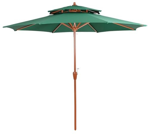 Parasol de Jardin 270 cm, 2 Niveaux, Parasol de Extérieur pour Patio, Piscine, Porche, cour, Imperméable et Protection UV 50+(Dark Green)