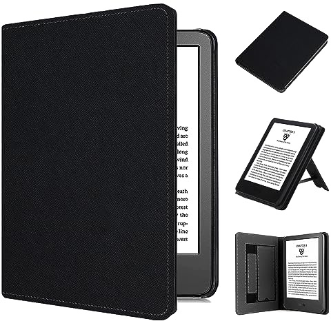 Case for Kindle 6 2024 Released e-Reader, Lightweight Premium PU Leather Sleeve Case with Auto Sleep Wake Hand Strap Foldable Stand, Compatible with LG 6 e-Reader, Black