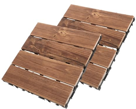 Didiseaon 2pcs Outdoor Anticorrosive Wooden Floor Snap Together Deck Tiles for Patio Balcony Light Wood Flooring Garden Tiles
