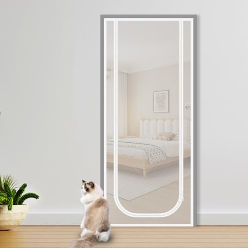 Kattnät för balkong med dragkedja, husdjurs-skärmdörr, förhindrar katter från löpning, kattnät-dörrskärm för vardagsrum, sovrum, kök 90 x 210 cm (vit 2)