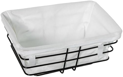 DRW Portapane Rettangolare in Metallo e Tessuto in Nero e Bianco 25 x 17 x 11 cm