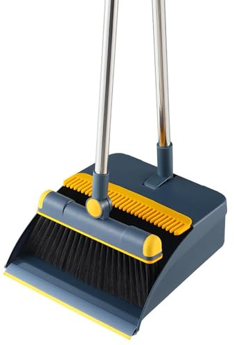 Long-Handled Dustpan and Brush Sets | 180 Degree Rotating Sweeping Broom | Long-Handled Dustpan Combination | Broom and Dustpans Set for Indoor Outdoor Home Kitchen