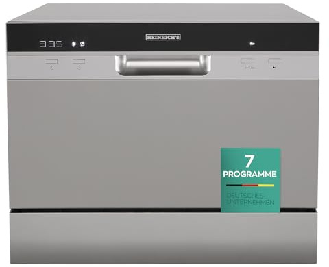 HEINRICHS tragbarer Mini Geschirrspüler, Spülmaschine, Tischgeschirrspüler mit 6,5L Wasserverbrauch, mit Wasseranschluss nutzbar, klein + freistehend für Büro, Camping/Wohnmobil, 7 Programme, 1380W