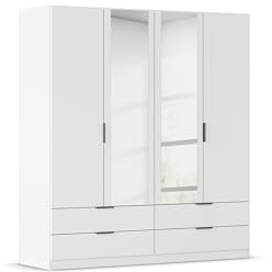 Rauch Möbel LAGOA, Kleiderschrank, Farbe Weiß, Breite 181 cm | Schrank, 4-türig, Spiegel, 4 Schubladen, Zubehör Classic, für Schlafzimmer, Kinderzimmer, Babyzimmer, Garderobe