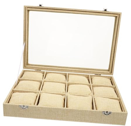 HANABASS Boîte à Montres 12 Emplacements en Jute Pratique pour Rangement, Organiseur de Bijoux Unisexe, Coffret Élégant pour Montres et Bracelets, Oreillers Intégrés, Usage Personnel