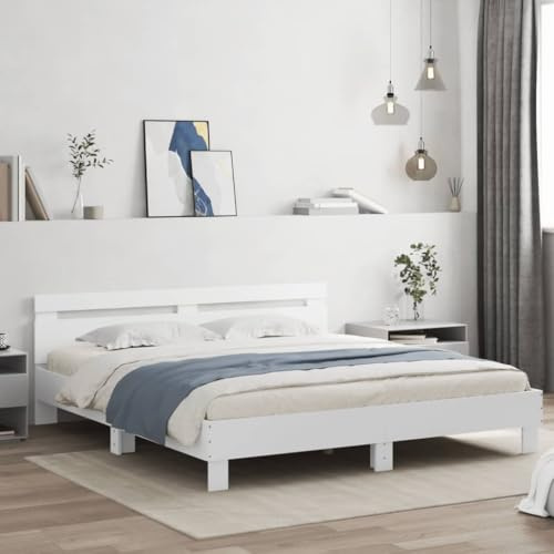 Frdhee Polsterbett Palettenbett, Bettgestell mit Kopfteil Weiß 180x200 cm Holzwerkstoff für Schlafzimmer Gästezimmer