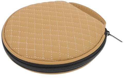OATIPHO Custodia Porta CD per Auto e Casa Bordi in Pelle, Borsa Porta CD Ricamata Tonda Beige ad Alta Capacità Cerniera Apribile per Organizzazione Dischi e Risparmio Spazio