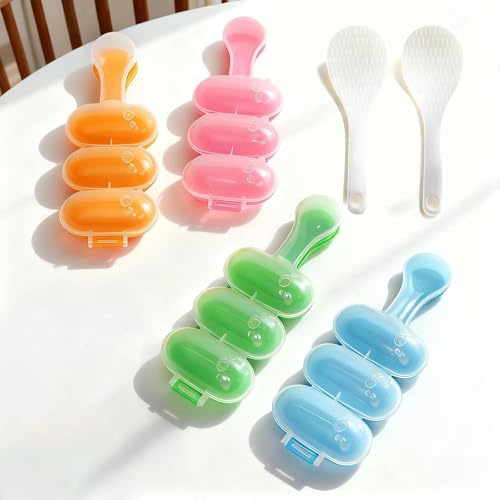 ATTEEFI 4 Pièces Moule Onigiri, PP Shakers à Boules de Riz, Réutilisable Moule à Sushi Onigiri, Comprend Deux Cuillères à Riz, pour la Maison, les Fêtes et les Restaurants de Sushis