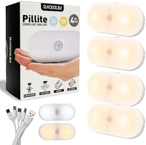 LIBERATECH Rechargeable Motion Sensor Night Light, 2-Color White & Warm Toilet Light with Auto/On Mode, Magnetic & Adhesive Installation for Bathroom, Bedroom, Hallway (4PC)