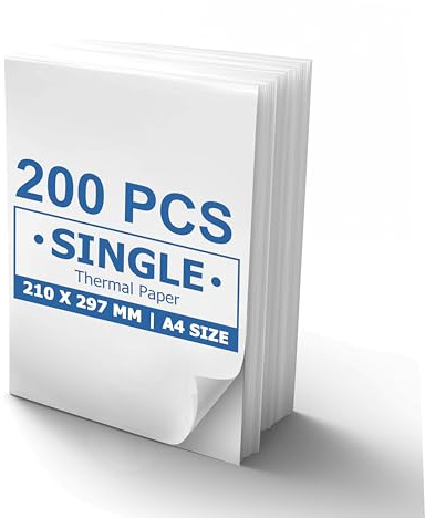 A4 Thermal Paper 200 Sheets Single A4 Size for Thermal Printer, 8.27’’ x 11.69’’ (210x297mm) Suitable with M832, M834, M08F, Q302, Inkless Wireless Printer for Office