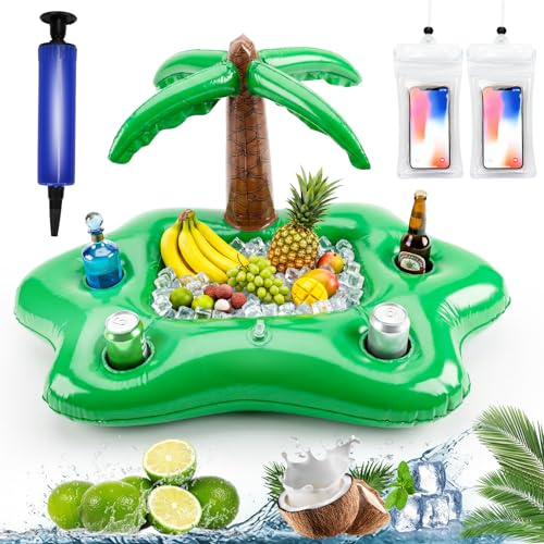 Qivra Aufblasbarer Getränkehalter Schwimmender mit 2pcs Handy-Wasserschutzhüllen und 1pcs Luftpumpe, Aufblasbarer Getränkehalter Pool für Sommer Schwimmbad Pool