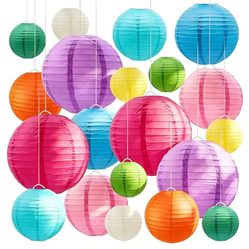 24-pack lampioner färgglada 25/20/15/10 cm papperslykta som festdekoration | Utomhusdekoration lampskärm papper återanvändbara lampor utomhus för bröllop födelsedag andra tillfällen (utan rep)