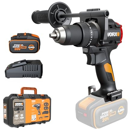 WORX WX356.1 - Trapano avvitatore a percussione a batteria, 20 V, coppia 85 Nm, motore brushless, compatto e leggero, foratura veloce e viti, con 1 batteria PowerShare da 4,0 Ah e caricatore da 2 A
