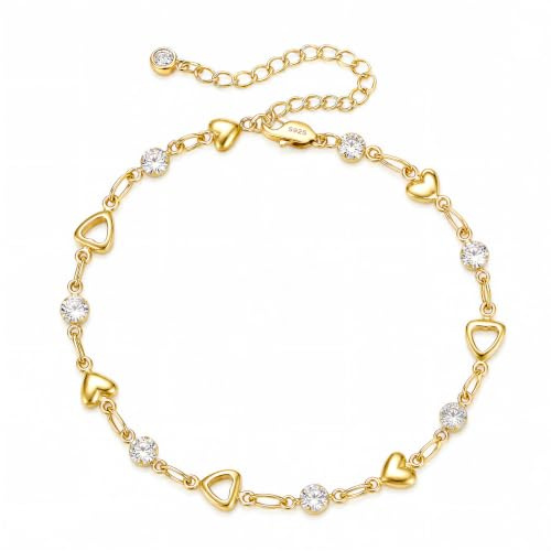 ADRAMATA Sterling Silver Bracelet for Women Heart Bracelet with Shiny CZ