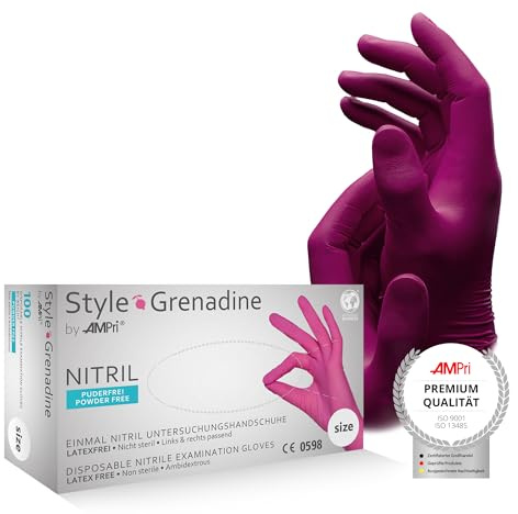 AMPRI Nitrilhandschuhe, magenta, pink, 100 Stück/Box, Größe S, puderfrei, Style Grenadine by Med-Comfort: Nitril Einmalhandschuhe, Einweghandschuhe in den Größen XS, S, M, L, XL