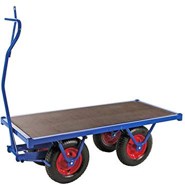 Schwerlastwagen - Handwagen - Transportwagen Belastung: 1000 kg - mit Parkbremse in 4 verschiedenen Größen - Industriequalität - Blau (300 x 100 x 49 cm)