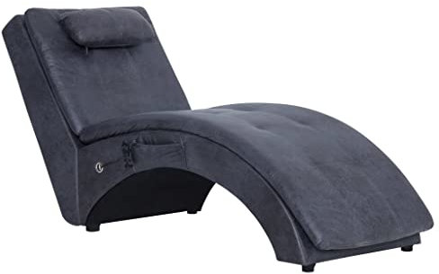 vidaXL Chaiselongue mit Massage Kissen Relaxliege Liegesessel Sessel Lounge Relaxsessel Liegestuhl Loungesessel Komfortliege Sesselliege Grau Wildleder-Optik