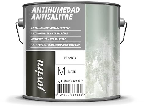 JOVIRA PINTURAS Antihumedad Antisalitre. Pintura Blanco Mate. Impermeabiliza, protege y aísla fachadas, muros, paredes. (2,3 Litros, Antisalitre) K-28