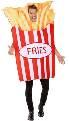 Smiffys Disfraz de patatas fritas, Rojo y blanco, Disfraz de una sola pieza Halloween, Carnaval