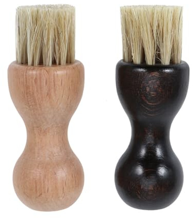 Healifty Pig Hair Shoe Brush 2 Pack with Beech Wood Pear Handle Shoes Cleaning and Polishing Tool for Leather Boots Lightweight Portable for Dedusting and Daily Care