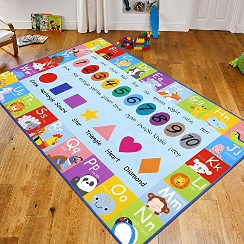 Pauwer Kids Play Rug Mat Extra Large 100 x 150 cm Playtime Collection ABC Alphabet, Numbers, Shapes，Animal and Color Educational Learning Area Rug Carpet for Living Room Bedroom Playroom Classroom