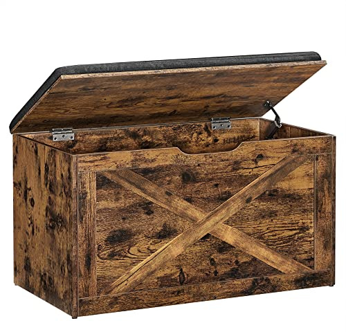 VASAGLE Spielzeugtruhe, Schuhbank, Sitztruhe, Aufbewahrungsschrank, mit Polsterung, 76 x 40 x 48 cm, Landhaustil, vintagebraun LHS056X01