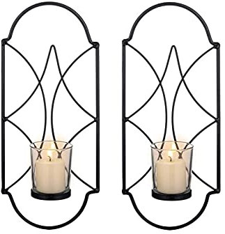 BERTY·PUYI 2 Stück Metall Geometrie Wandkerzenhalter Home Wall Decor Teelichthalter für Wohnzimmer Schlafzimmer Garten Schwarz/Gold 12,5 * 29,5 cm-Black