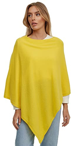 Glamexx24 dam stickad poncho enfärgad cape finstickad XXL tröja – elegans, stil och komfort i ett, GUL, L/XL