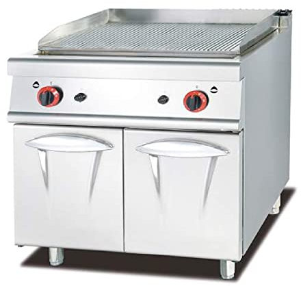 Ristoattrezzature Fry Top Griglia a Gas su mobile - Acciaio Inox - Piastra rigata S/90-800x900x940h mm