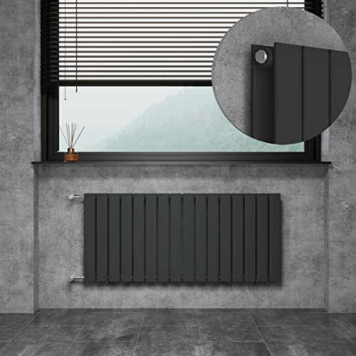 WITEN&NOCK Badheizkörper 55x120cm mit Seitenanschluss Anthrazit Doppellagig | Design Heizkörper Nabenabstand 500 mm, 195Watt Horizontal, Wandheizkörper für Badezimmer und Wohnzimmer,einfacher Austausch
