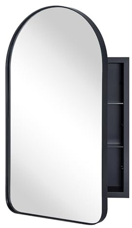 EGHOME Medizinschrank mit Spiegel, gewölbt, Metallrahmen, rechteckig, Badezimmerschrank mit Spiegel, 40,6 x 71,8 cm, Mattschwarz
