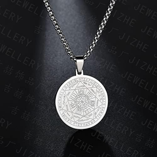 YAHOYA Siebenzackiger Stern Engel Runde Anhänger Halskette für Männer Orientalische Mode Schmuck Lange Stahlketten am Hals Accessoires